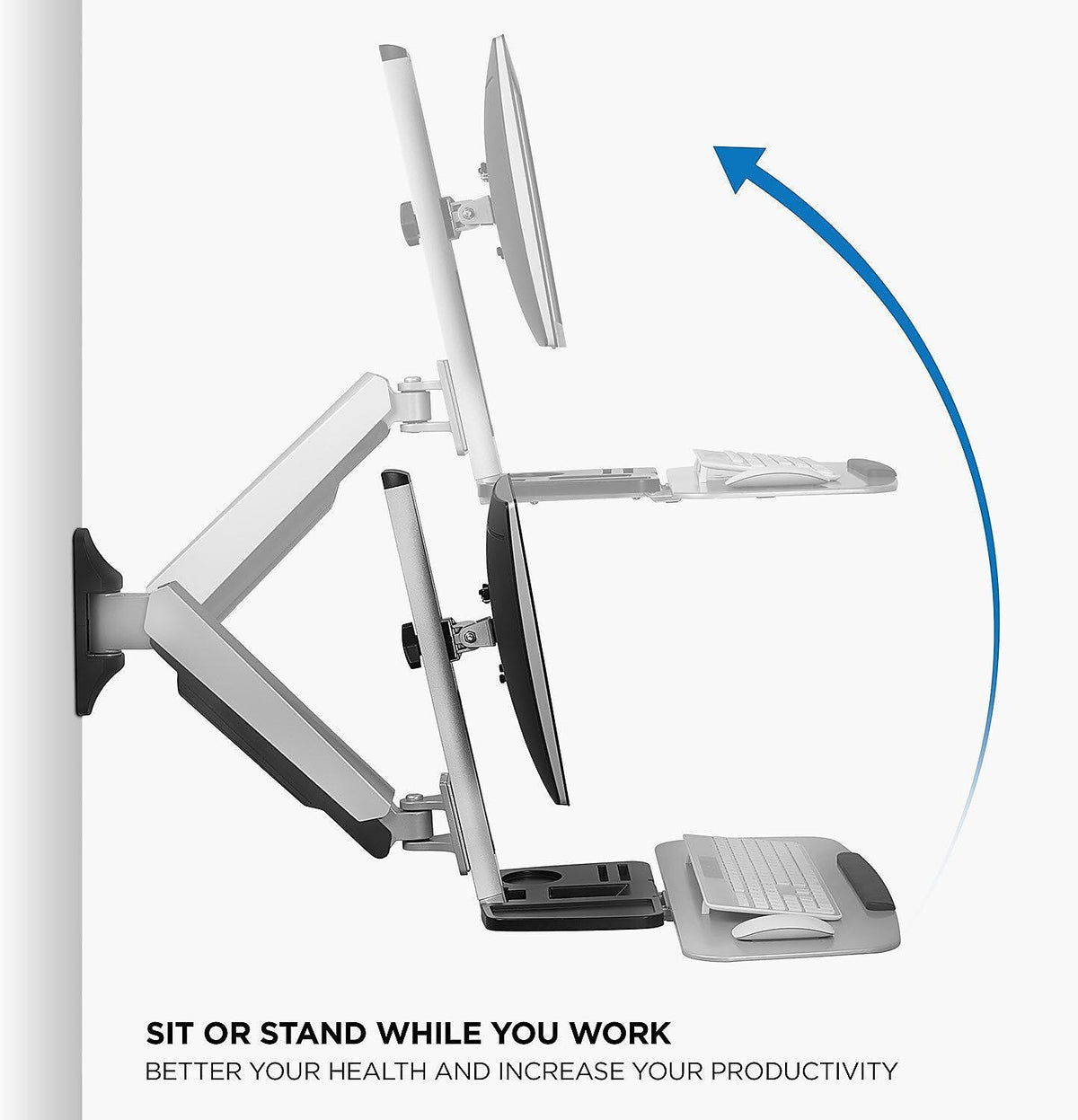 Mount-It! Sit Stand Wall Mount Workstation, Articulating Standing Desk for a Single Monitor, Floating Keyboard Tray