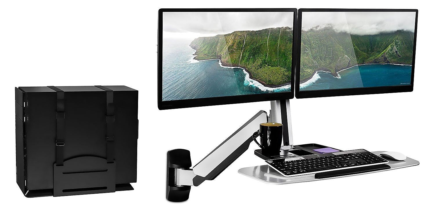 Mount-It! Sit Stand Wall Mount Workstation, Articulating Standing Desk for Dual Monitors, Floating Keyboard Tray