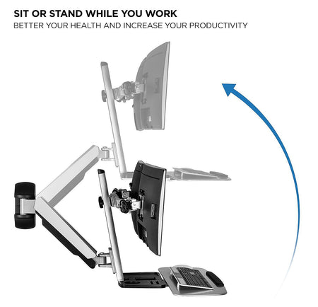 Mount-It! Sit Stand Wall Mount Workstation, Articulating Standing Desk for Dual Monitors, Floating Keyboard Tray