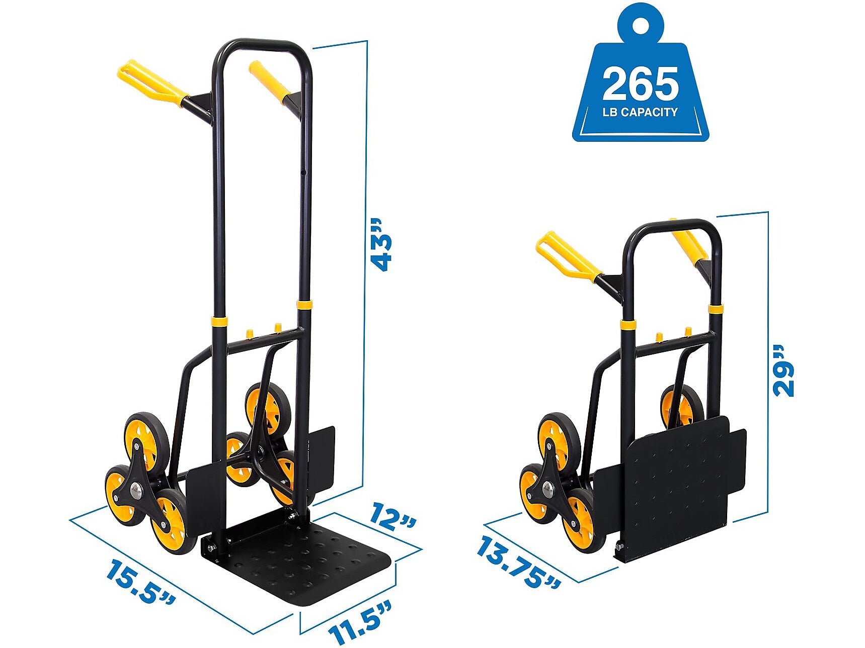 Mount-It! Stair Climber Hand Truck and Dolly, 264 lb. Capacity, Black/Yellow