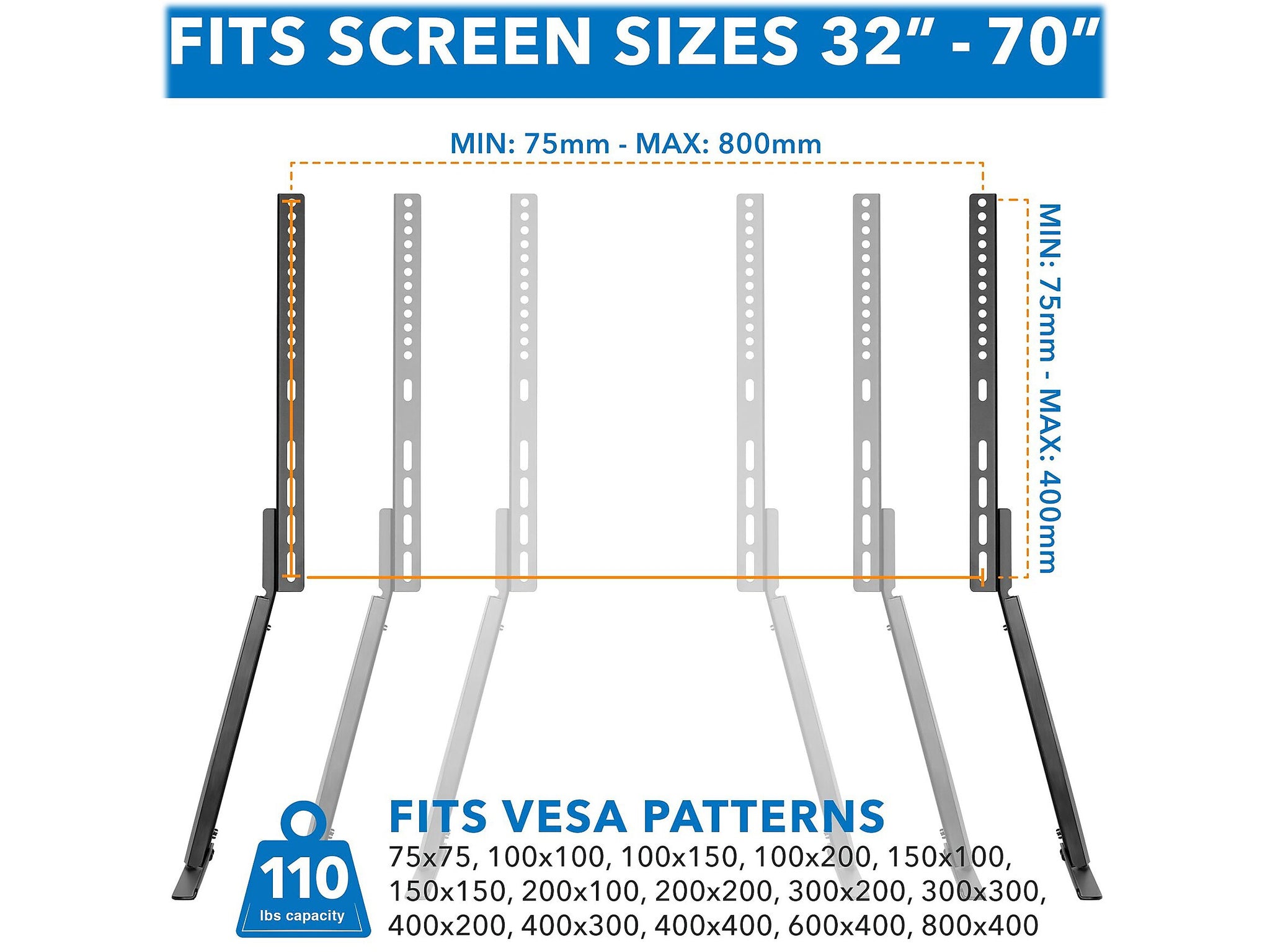 Mount-It! Steel Pedestal TV Stand, Screens up to 70