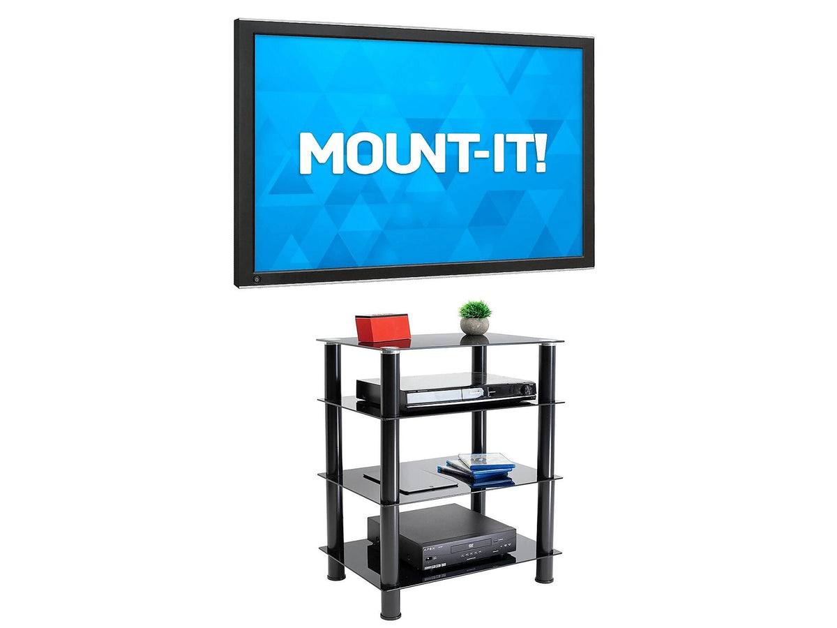 Mount-It! Tempered Glass 4-Tier Media Stand, Black