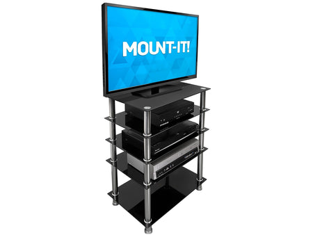 Mount-It! Tempered Glass 5-Tier Media Stand, Black/Gray