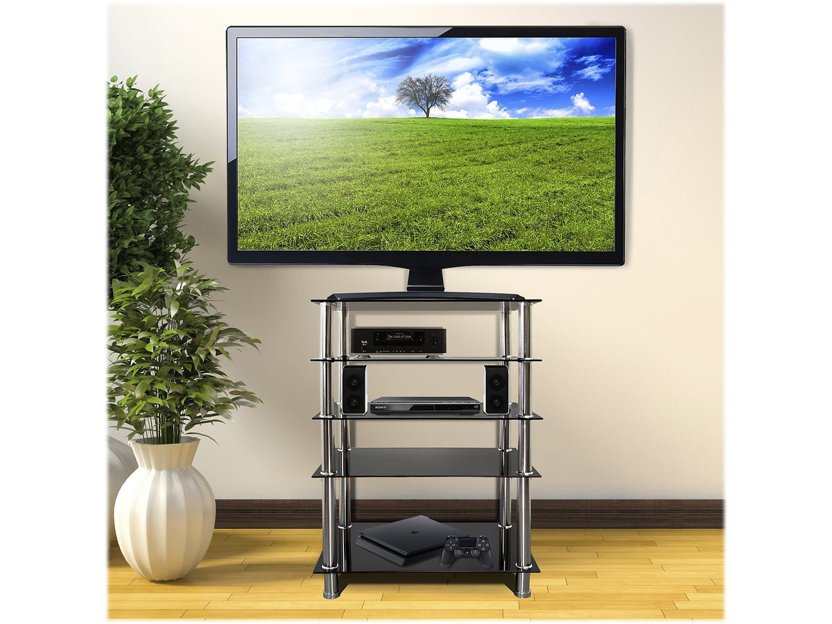 Mount-It! Tempered Glass 5-Tier Media Stand, Black/Gray