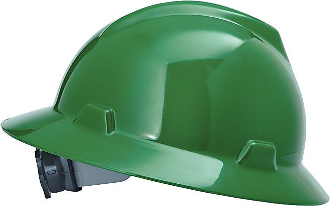 MSA V-Gard Polyethylene Ratchet Suspension Full Brim Hard Hat, Green