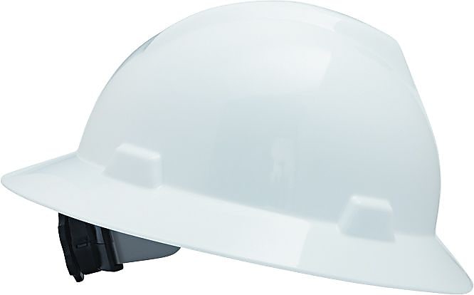 MSA V-Gard Polyethylene Ratchet Suspension Full Brim Hard Hat, White