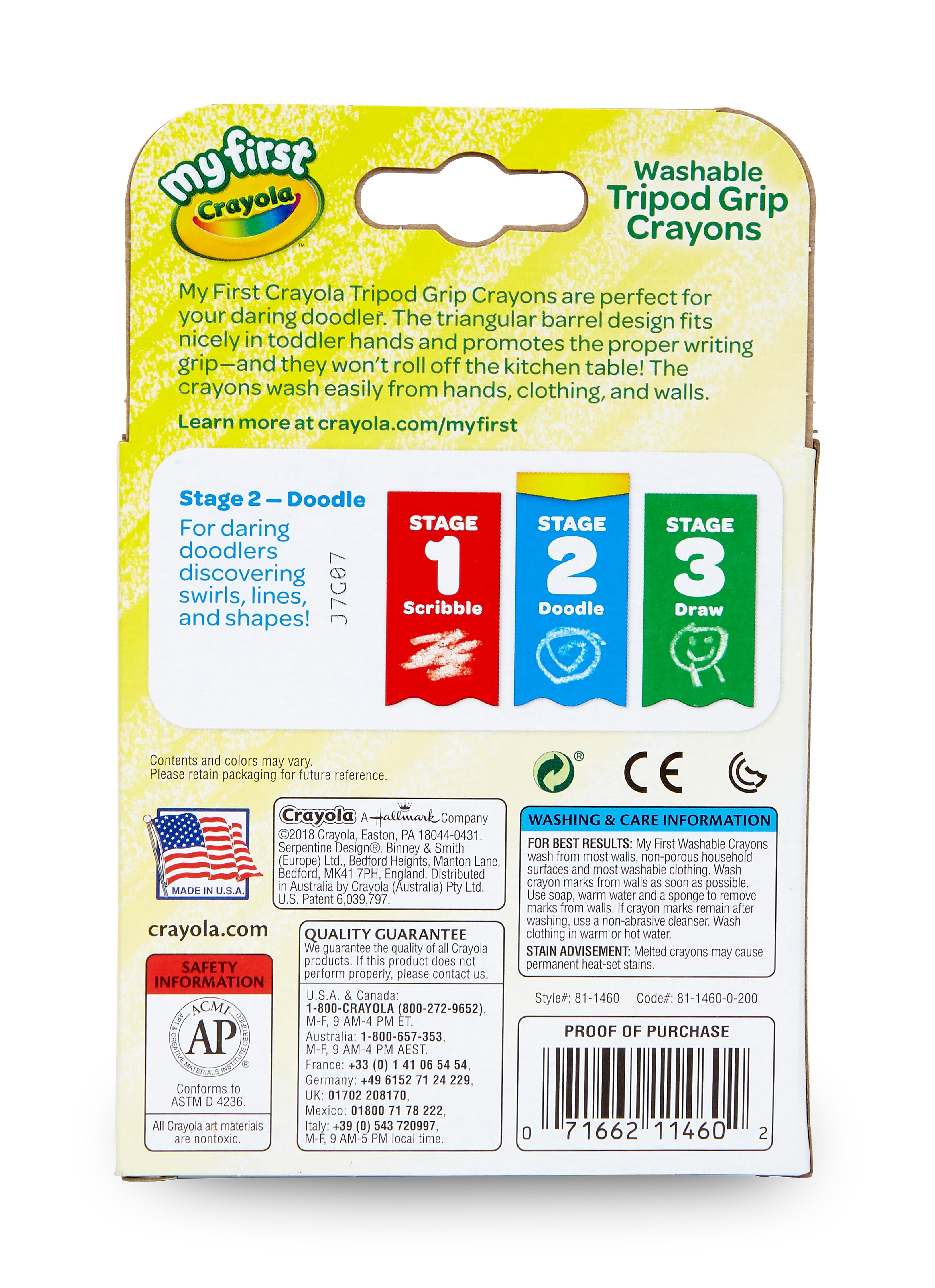My First Crayola Washable Tripod Grip Crayons, 8/Pack