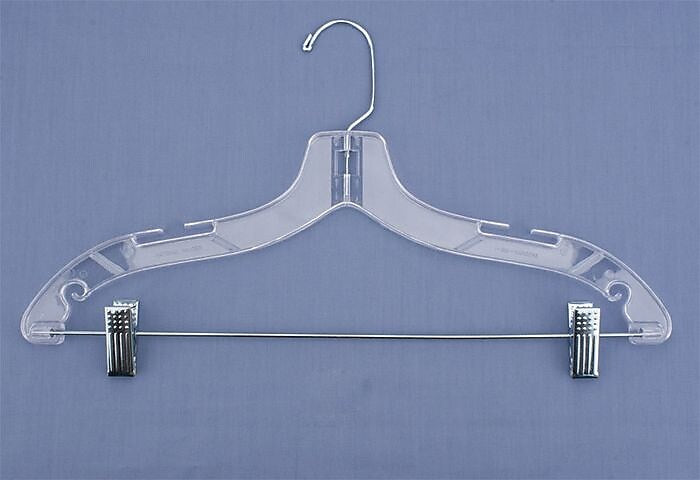 NAHANCO 17" Plastic Heavy Weight Suit Hanger With Metal Clip, Chrome Hook, Clear, 100/Pack