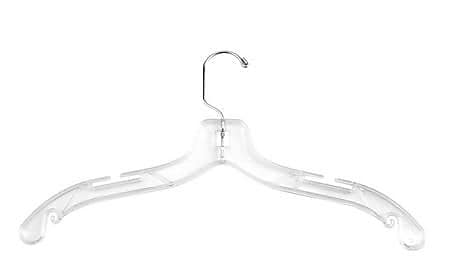 NAHANCO 17" Plastic Middle Heavy Weight Dress Hanger, Clear, 100/Pack