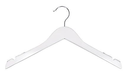 NAHANCO 17" Wood Flat Top Hanger, Chrome Hook, High Gloss White, 100/Pack