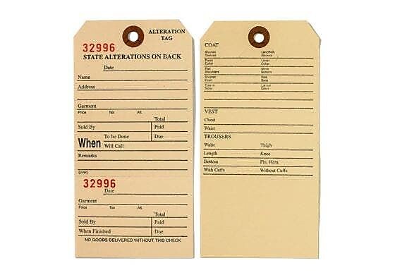 NAHANCO 3 1/2" x 6 1/4" Deluxe Alteration Tag, Manila/Black, 500/Pack