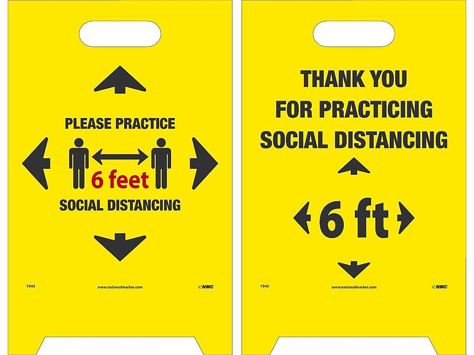 National Marker Double-Sided A-Frame Sign, "Please Practice Social Distancing," 19" x 12", Yellow/Black/Red