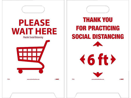 National Marker Double-Sided A-Frame Sign, "We are Practicing Social Distancing," 19" x 12", White/Red