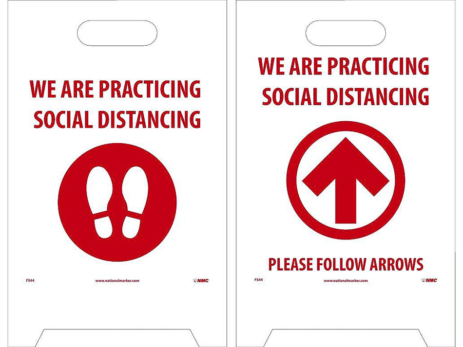 National Marker Double-Sided A-Frame Sign, "We are Practicing Social Distancing," 19" x 12", White/Red