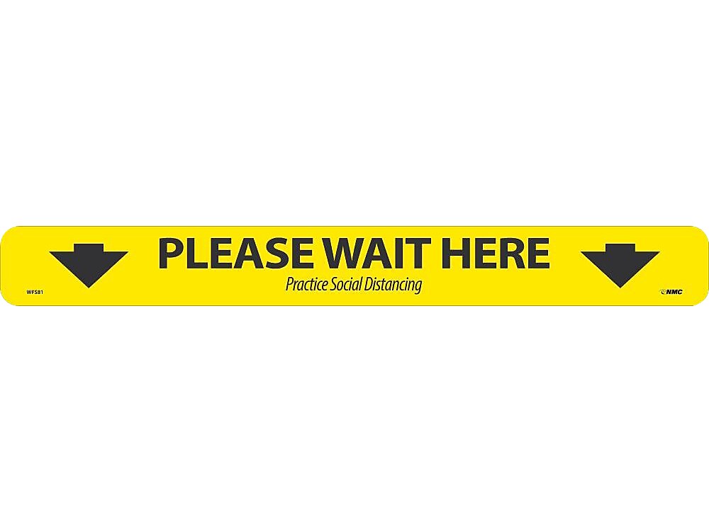 National Marker Walk-On™ Floor Decal, "Please Wait Here," 2.25" x 20", Yellow/Black