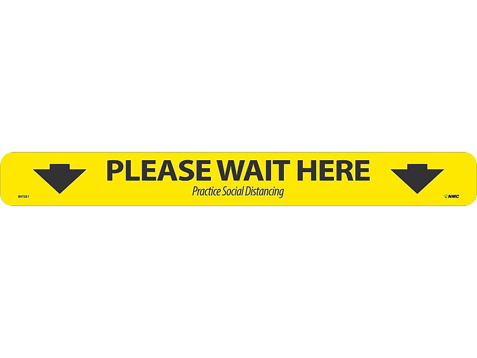 National Marker Walk-On™ Floor Decal, "Please Wait Here," 2.25" x 20", Yellow/Black