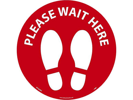 National Marker Walk-On™ Floor Decal, "Please Wait Here," 8", Red/White