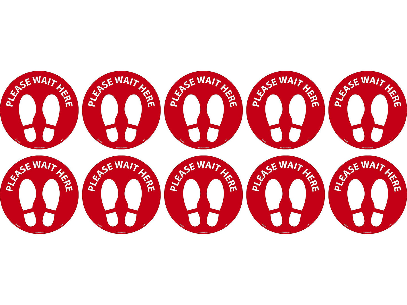 National Marker Walk-On™ Floor Decal, "Please Wait Here," 8", Red/White, 10