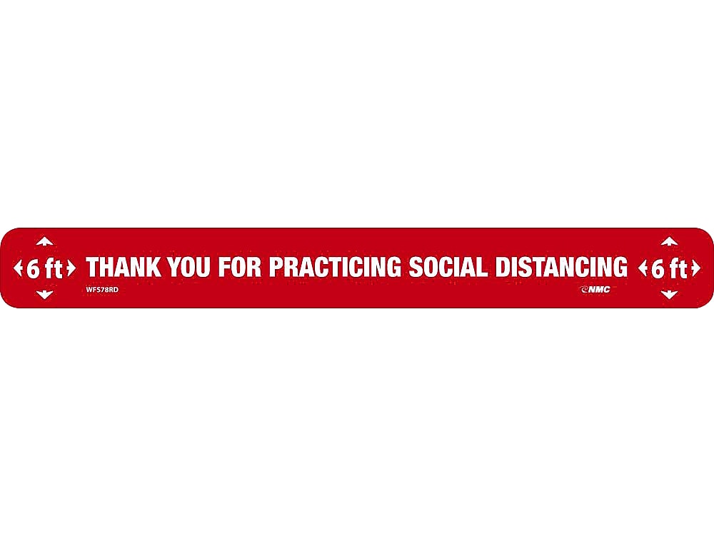 National Marker Walk-On™ Floor Decal, "Thank You for Practicing Social Distancing," 2.25" x 20", Red/White