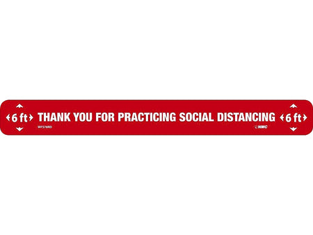 National Marker Walk-On™ Floor Decal, "Thank You for Practicing Social Distancing," 2.25" x 20", Red/White