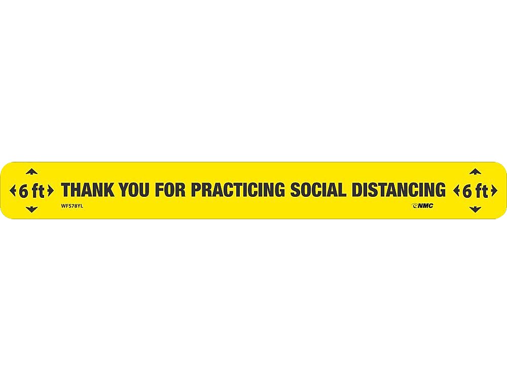 National Marker Walk-On™ Floor Decal, "Thank You for Practicing Social Distancing," 2.25" x 20", Yellow/Black