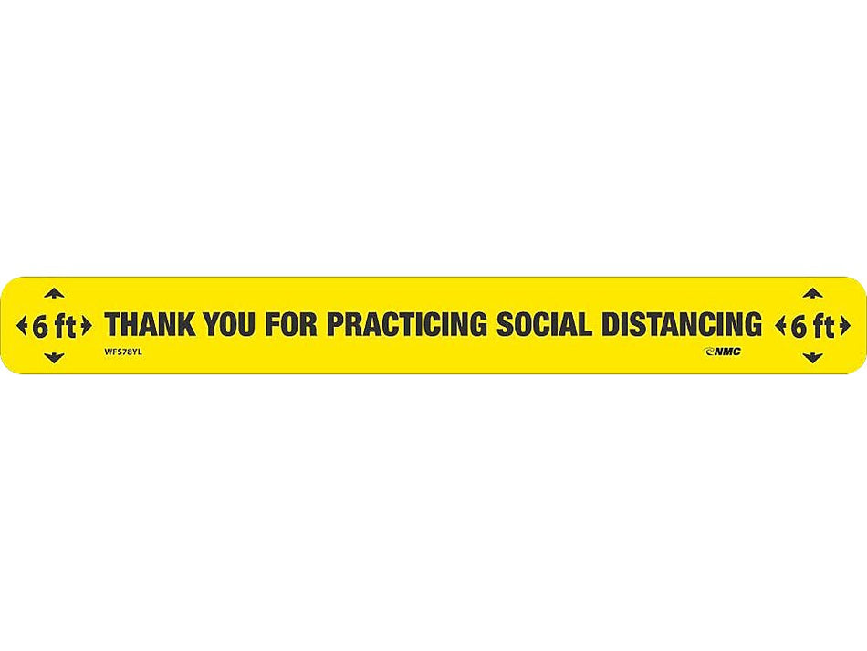 National Marker Walk-On™ Floor Decal, "Thank You for Practicing Social Distancing," 2.25" x 20", Yellow/Black