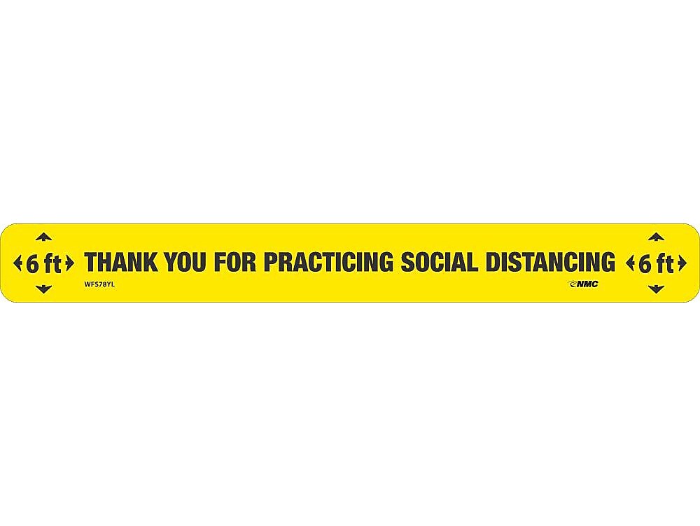 National Marker Walk-On™ Floor Decal, "Thank You for Practicing Social Distancing," 2.25" x 20", Yellow/Black, 10