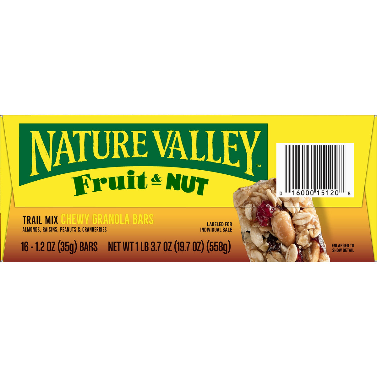 Nature Valley Fruit & Nut Nutrition Bar, 16 Bars/Box