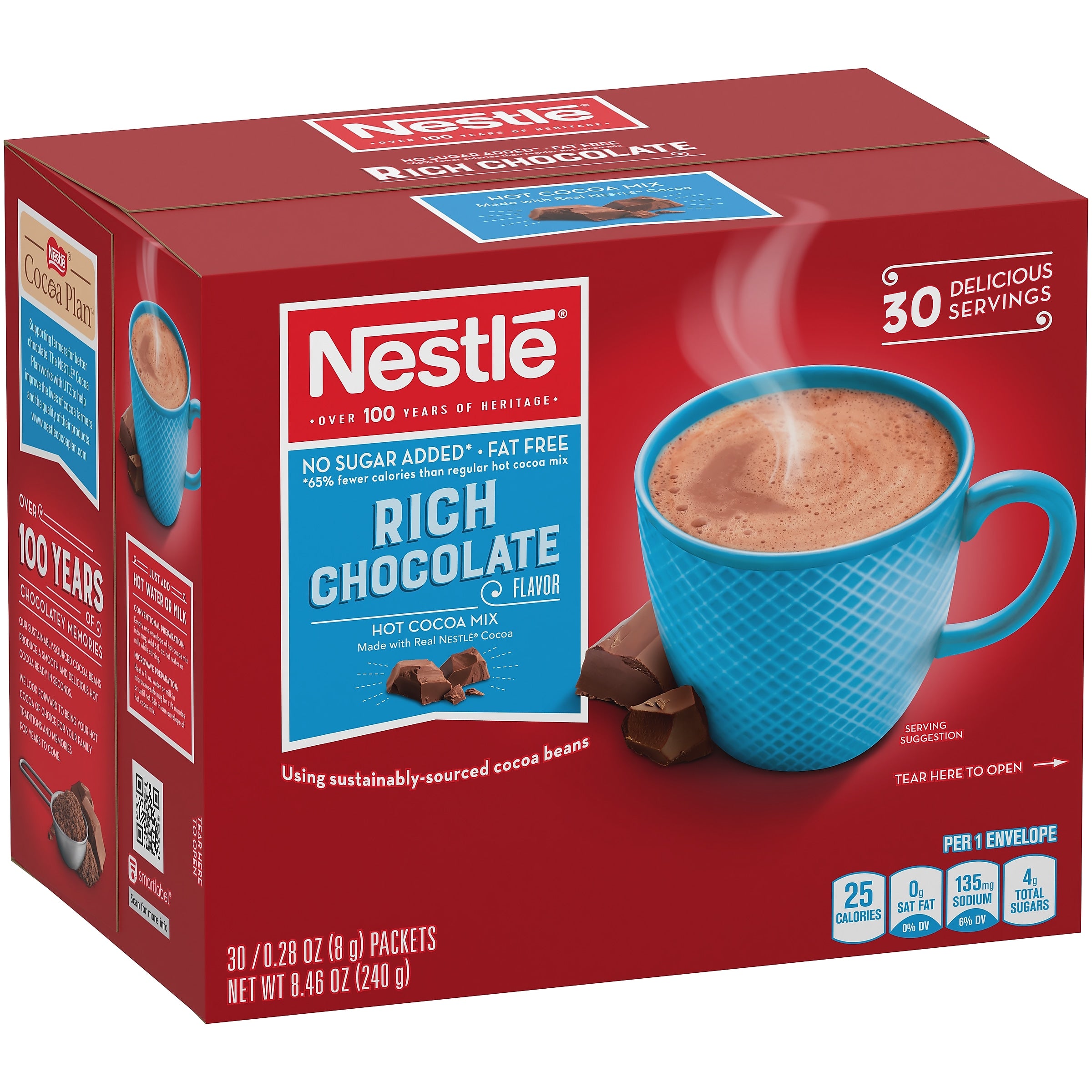 Nestle No Sugar Added Rich Chocolate Hot Cocoa, 0.28 oz, 30/Box