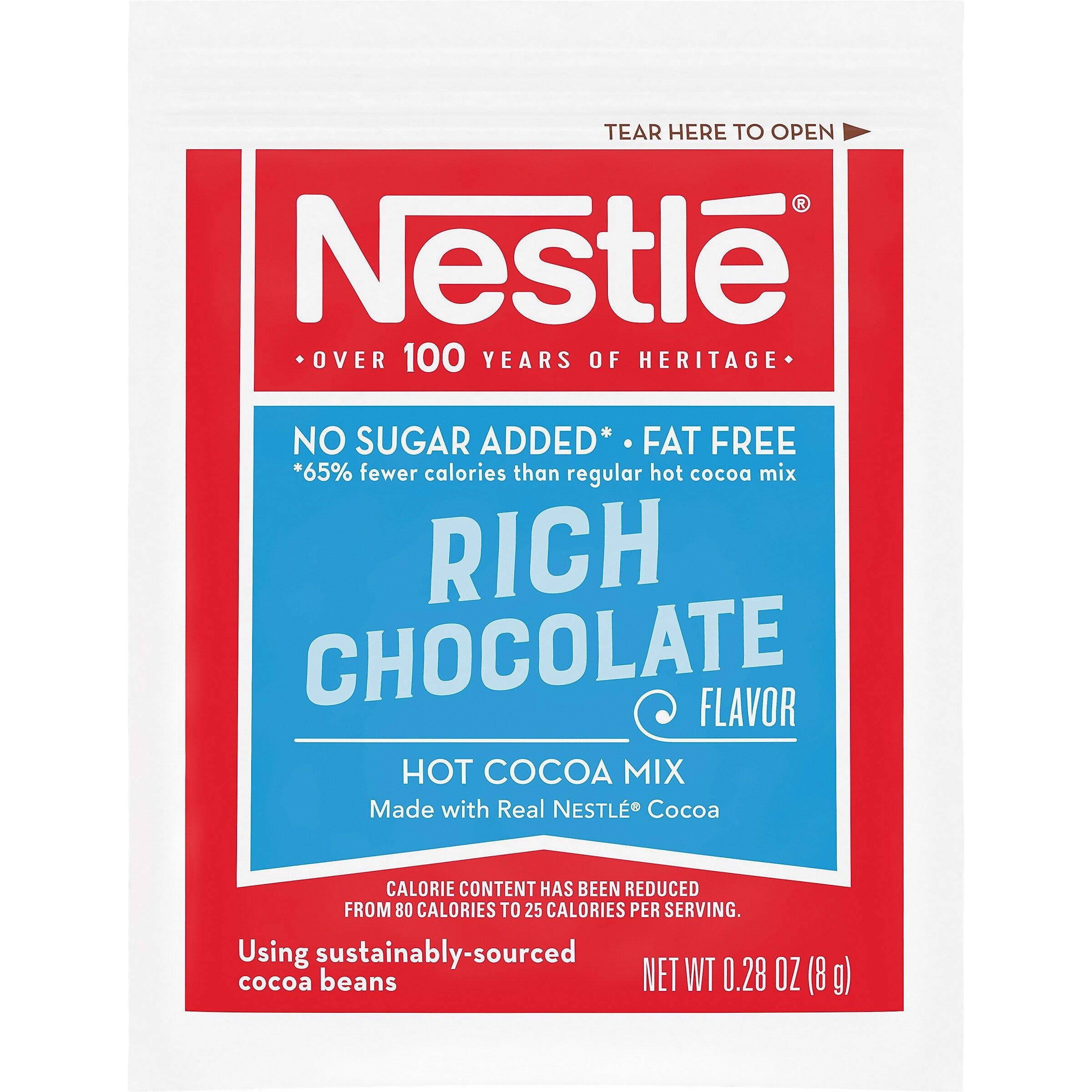 Nestle No Sugar Added Rich Chocolate Hot Cocoa, 0.28 oz, 30/Box