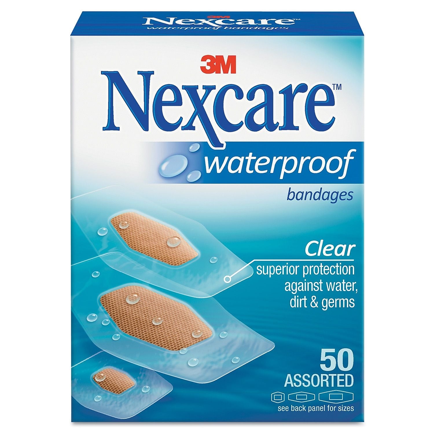 Nexcare™ Waterproof Bandages, Assorted, 50/Box