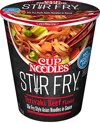 Nissin Stir Fry Noodles, Teriyaki Beef, 3 Oz., 6/Carton