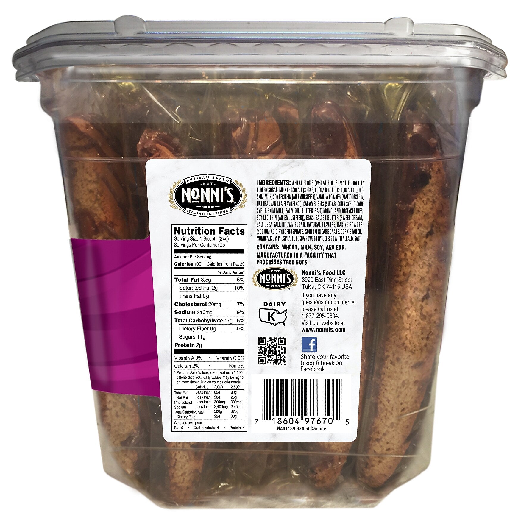 Nonni's individually wrapped Salted Caramel Italian Cookies, .86oz value pack of 25 in a 21.5oz tub