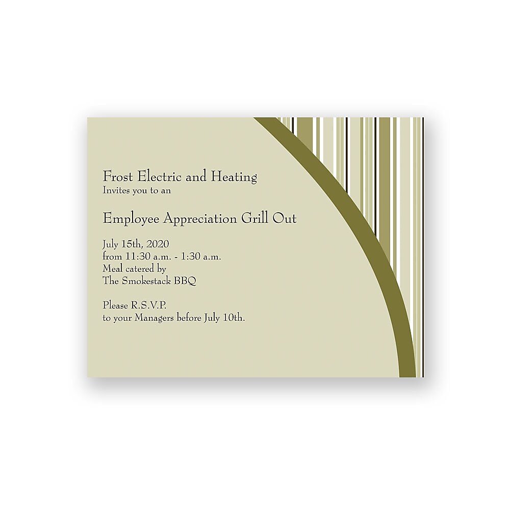 Note Card Invitation 5-1/2 Bar, Flat Card, 4/0, Includes Blank Envelopes, Qty 100