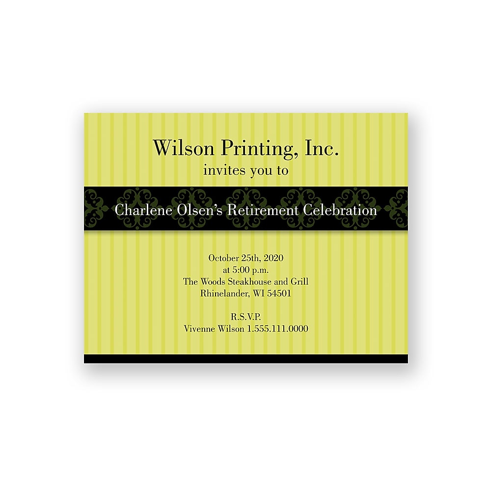 Note Card Invitation 5-1/2 Bar, Flat Card, 4/0, Includes Blank Envelopes, Qty 20