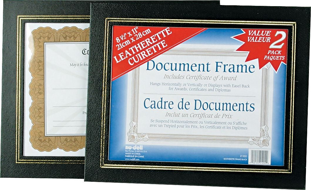 NuDell Plastic Certificate Frames, Leatherette, 2/Pack