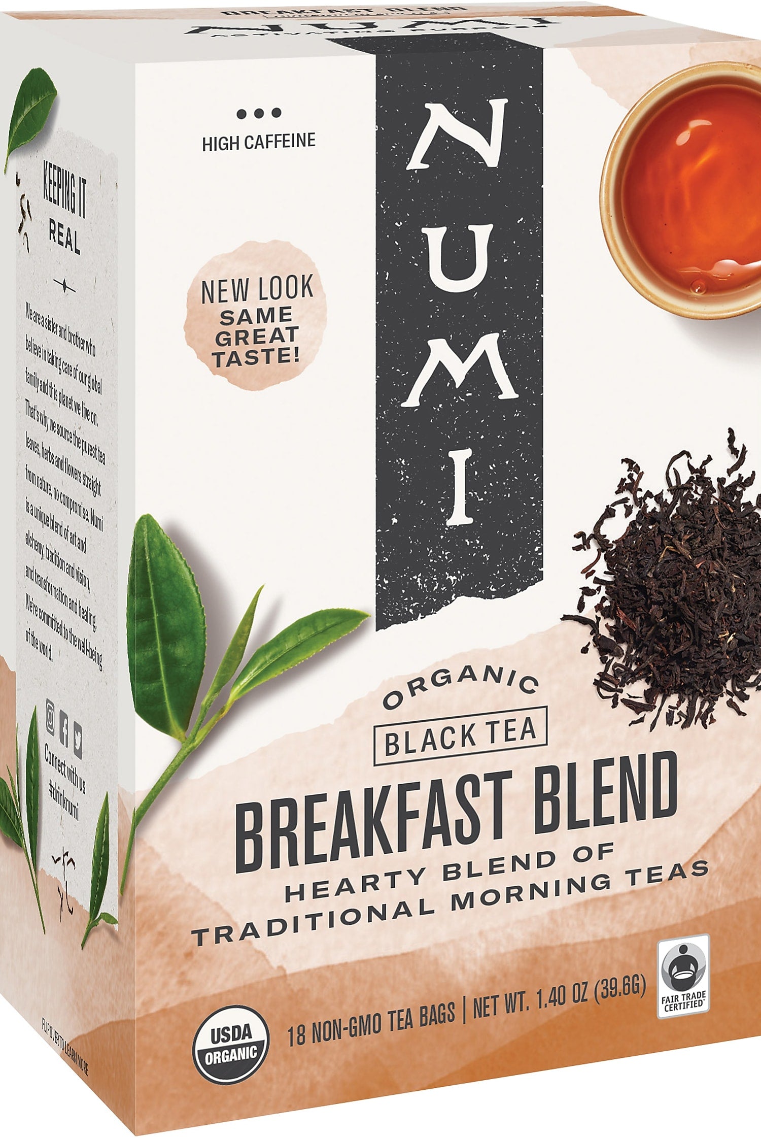 Numi Breakfast Blend Black Tea Bags, 18/Box