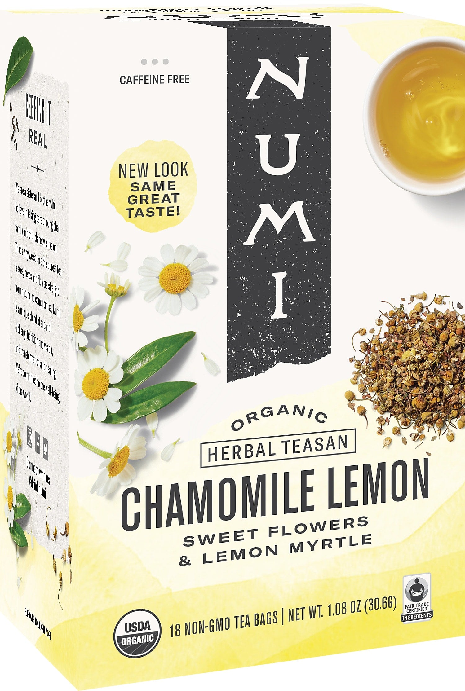 Numi Chamomile Lemon Herbal Tea Bags, 18/Box