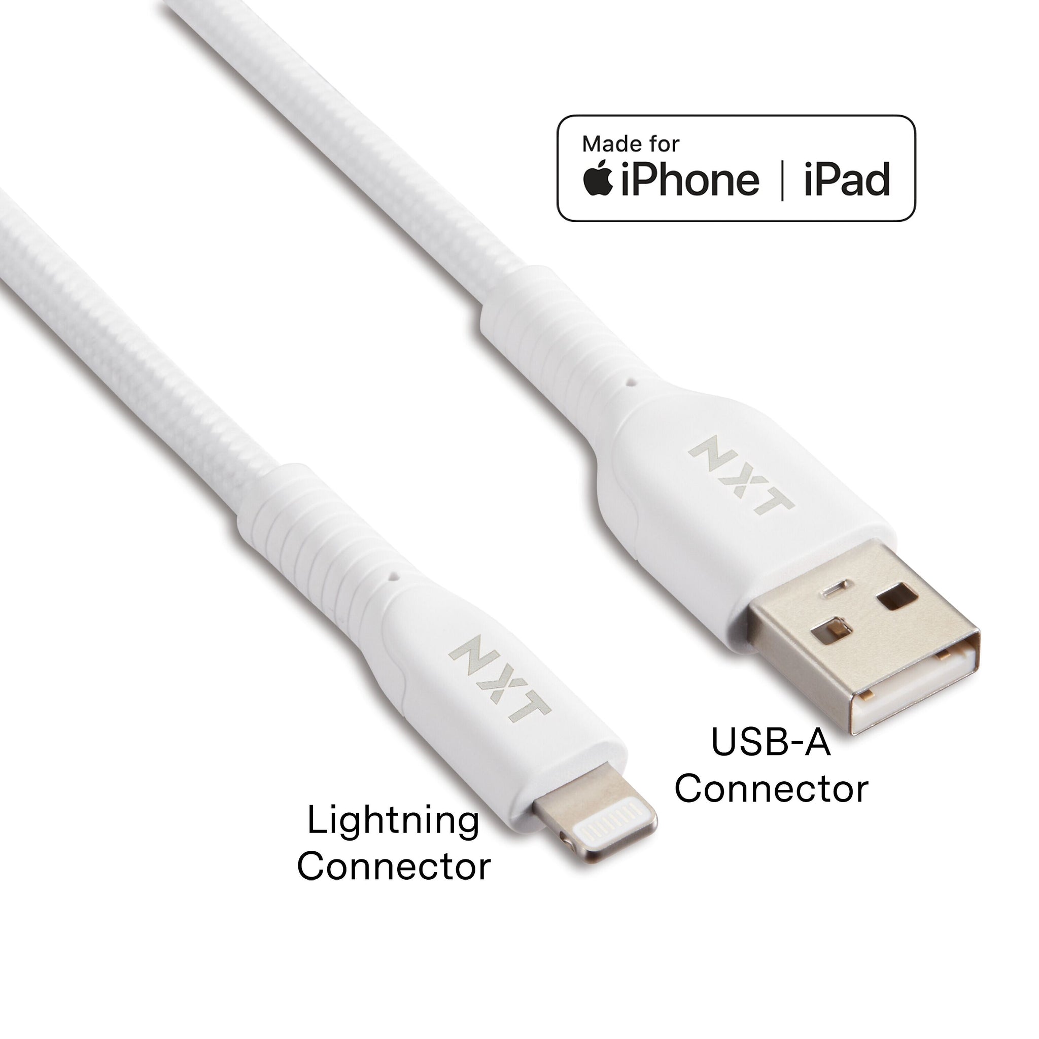 NXT Technologies™ 10 Ft. Braided Lightning to USB Cable, White