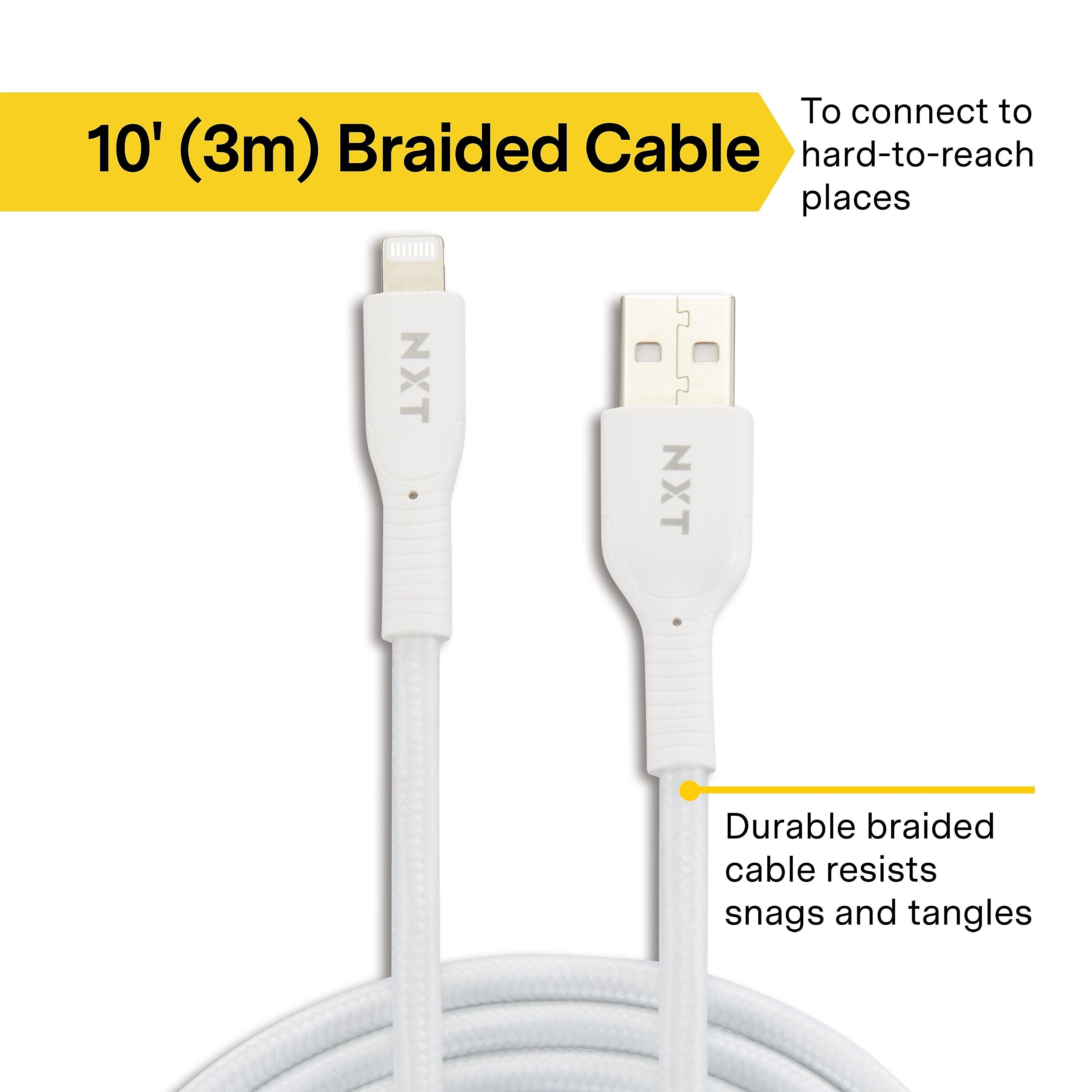 NXT Technologies™ 10 Ft. Braided Lightning to USB Cable, White