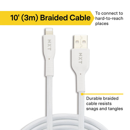 NXT Technologies™ 10 Ft. Braided Lightning to USB Cable, White