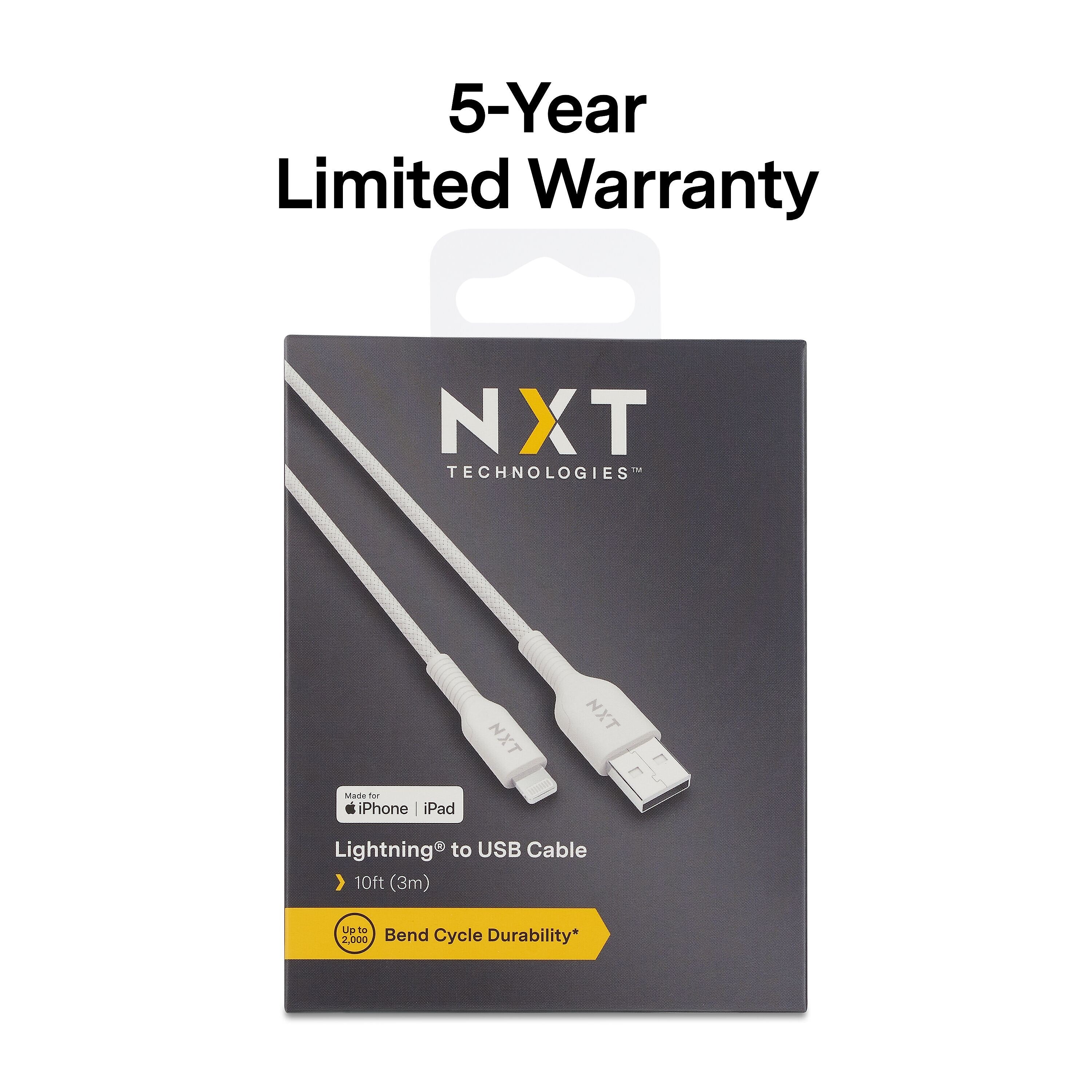 NXT Technologies™ 10 Ft. Braided Lightning to USB Cable, White