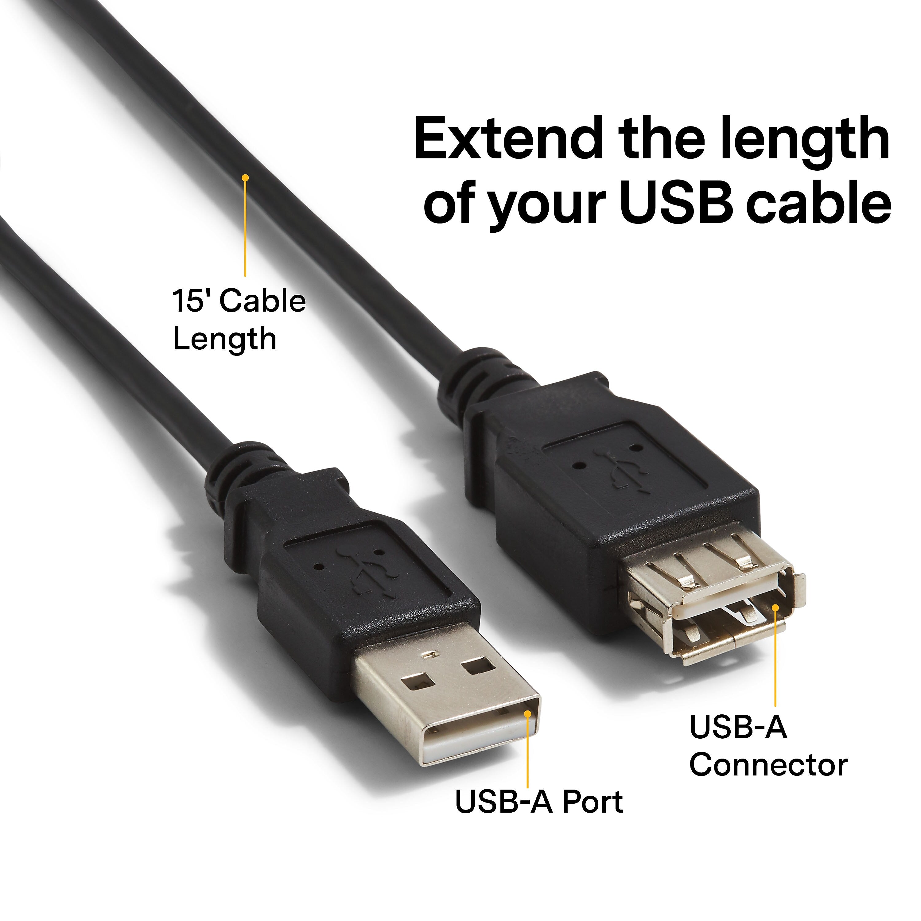 NXT Technologies™ 15' USB A Male/A Female, Black