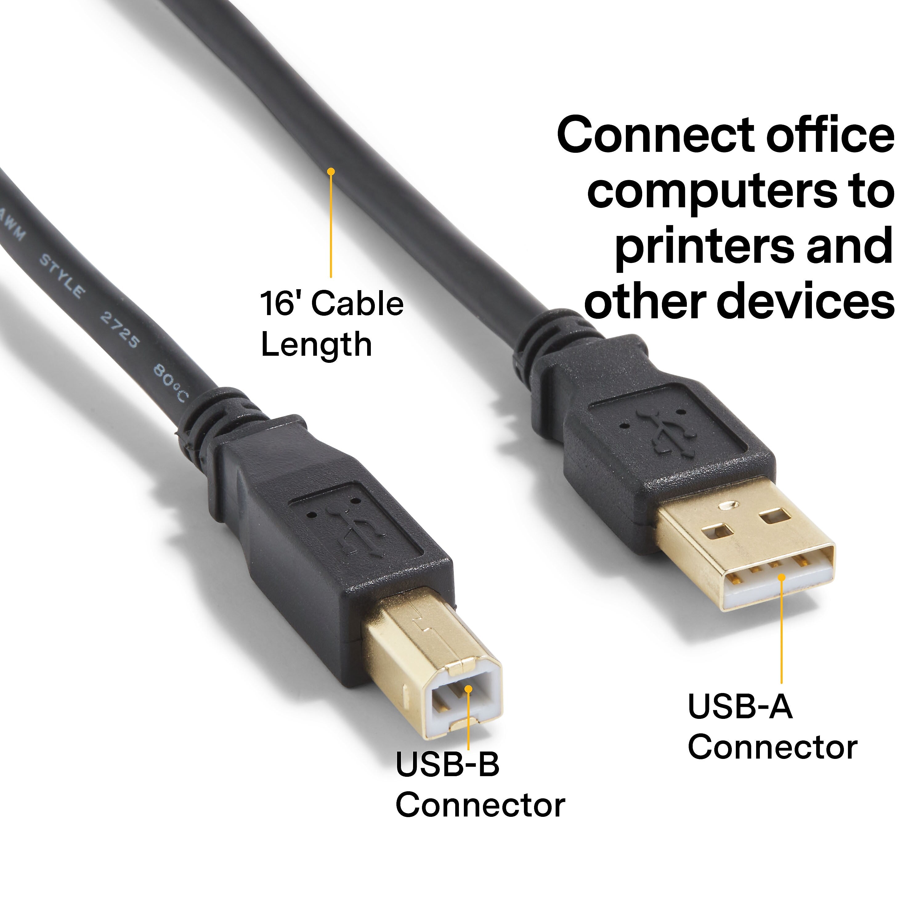 NXT Technologies™ 16' USB B to USB A Cable, Male to Male, Black