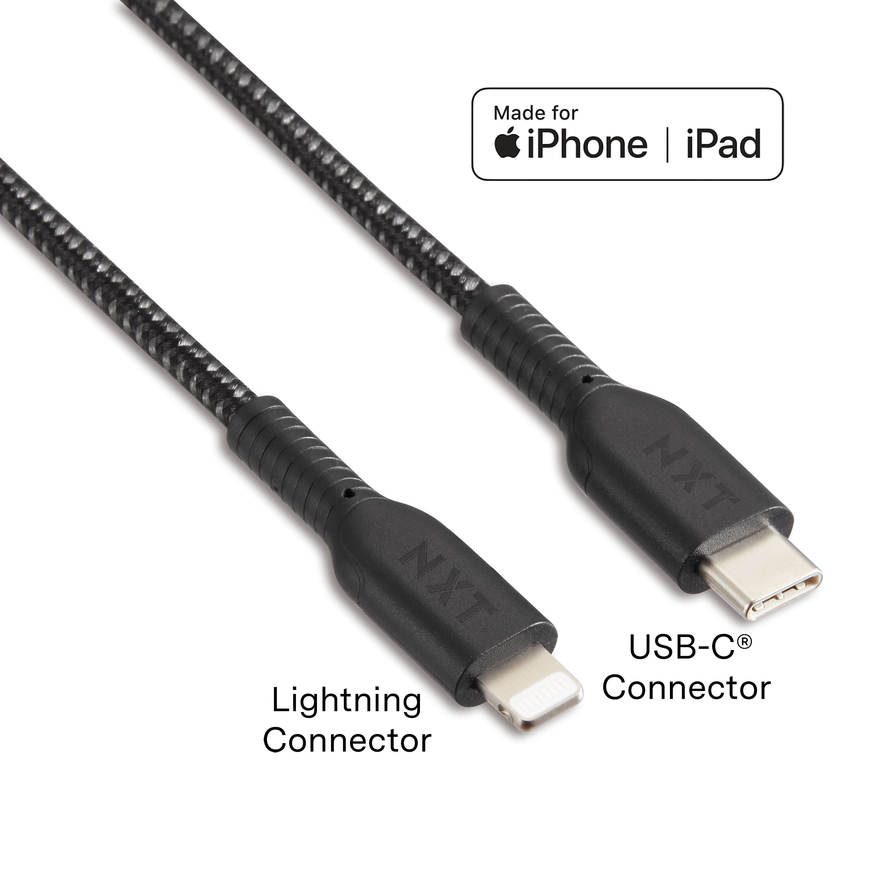 NXT Technologies™ 4 Ft. Braided USB-C to Lightning Cable for iPhone/iPad/iPod touch, Black