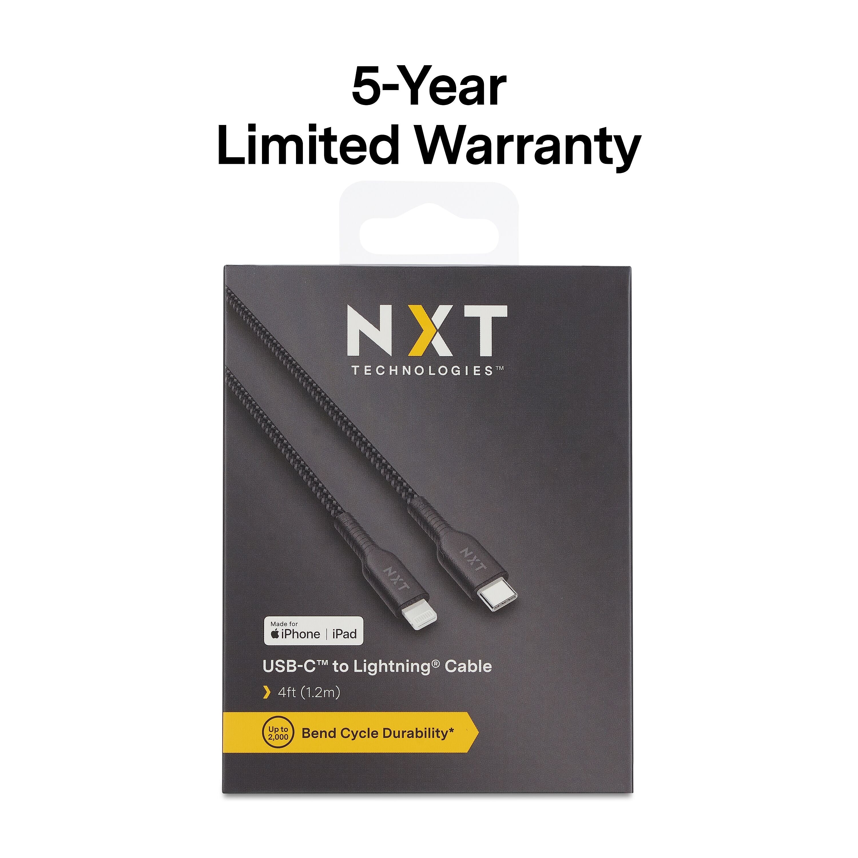 NXT Technologies™ 4 Ft. Braided USB-C to Lightning Cable for iPhone/iPad/iPod touch, Black