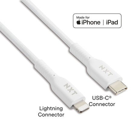 NXT Technologies™ 4 Ft. Braided USB-C to Lightning Cable for iPhone/iPad/iPod touch, White