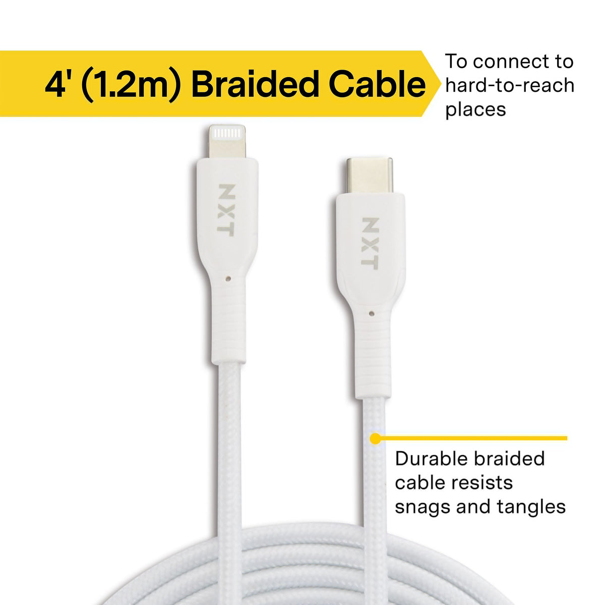 NXT Technologies™ 4 Ft. Braided USB-C to Lightning Cable for iPhone/iPad/iPod touch, White