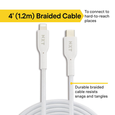 NXT Technologies™ 4 Ft. Braided USB-C to Lightning Cable for iPhone/iPad/iPod touch, White