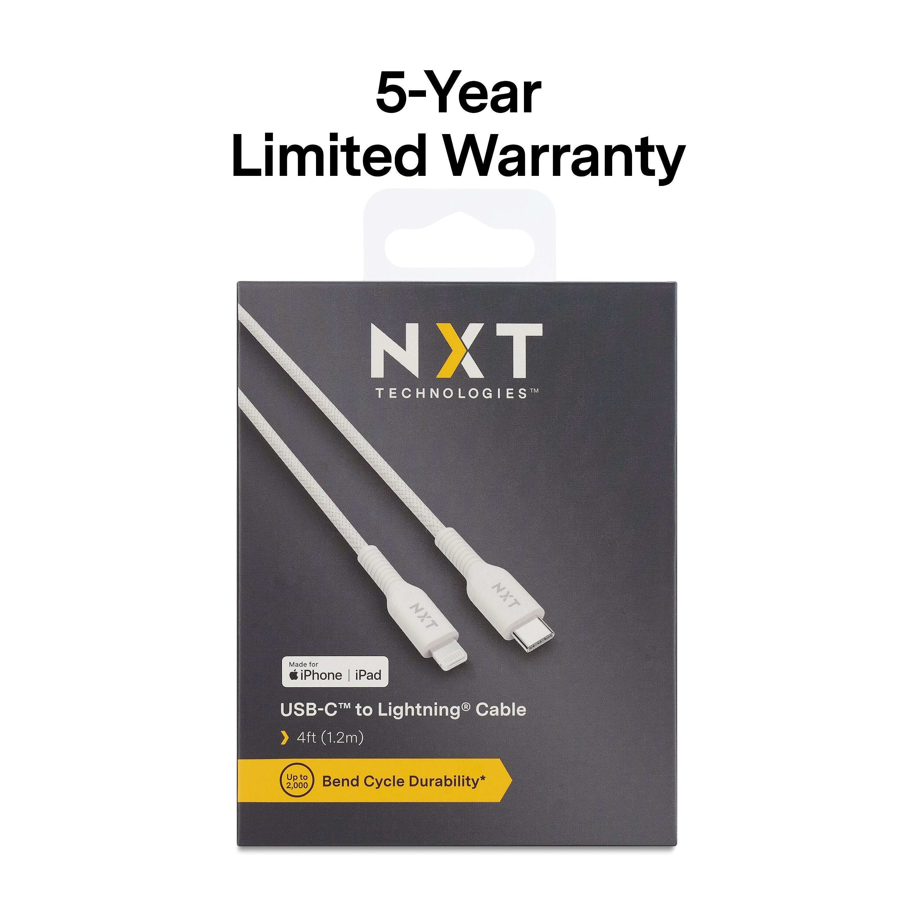 NXT Technologies™ 4 Ft. Braided USB-C to Lightning Cable for iPhone/iPad/iPod touch, White